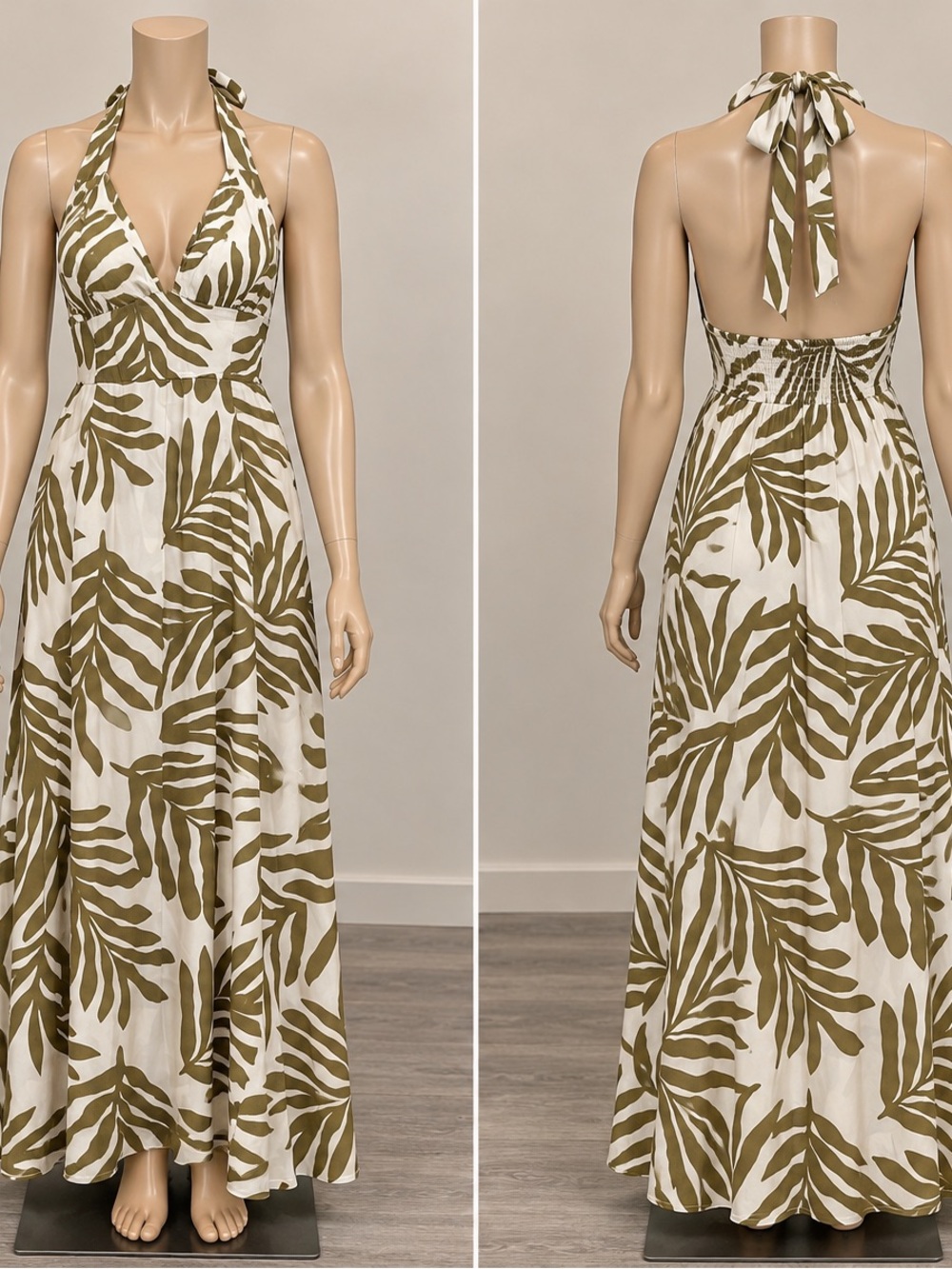 Abstract Olive Maxi Dress